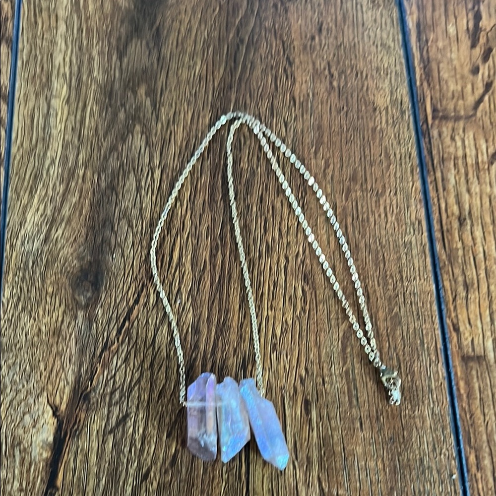 Gold Necklace with Iridescent Stones